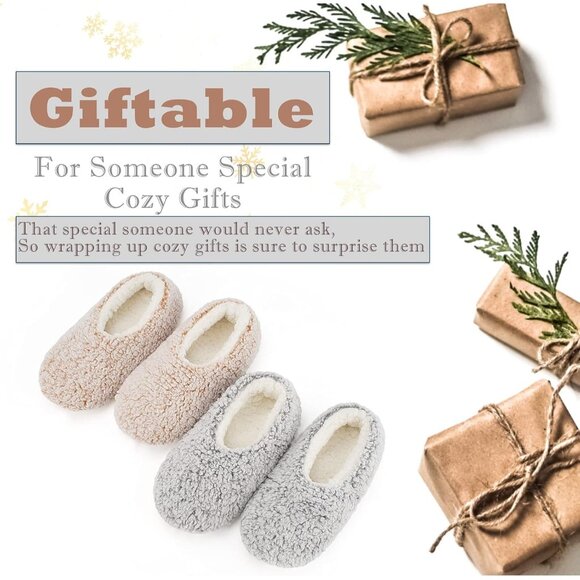 2-Pair Women's Cozy Sherpa Lined Slipper Socks with Non-Slip Grippers - Picture 5 of 6